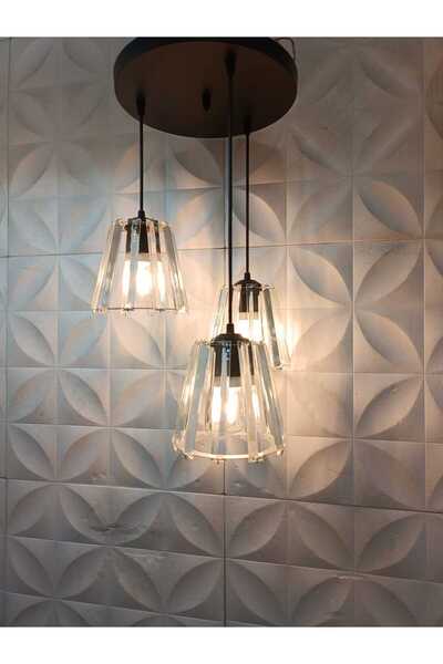 altın kristal aydınlatma Lüx Kristal Şapkalı 3 lü Siyah Sarkıt Avize