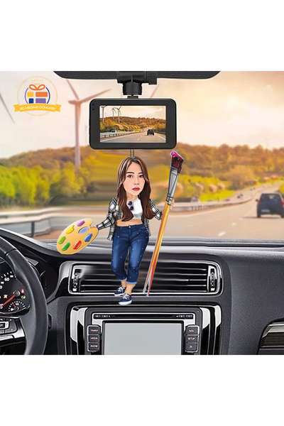 3D Hediye Dünyası Ressam  resim boyama yapan ressam karikatürü Araba Dikiz ay...