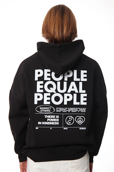 Coredra Мъжки суичър с качулка People Oversize - черен