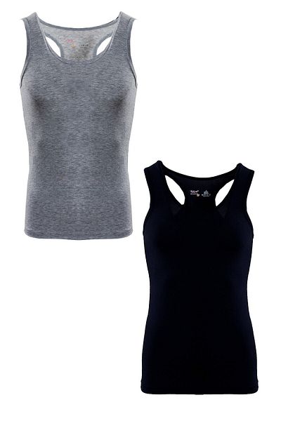 BSM Men's Modal Soft Black-gray 2-Piece Athlete Tank Top