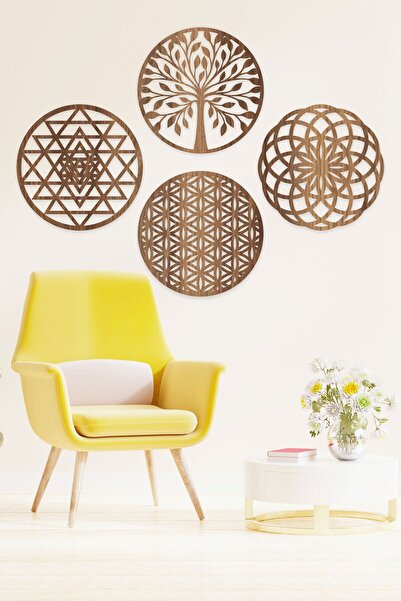 UNT Yaşam Çiçeği, Sri Yantra, Torus Ve Yaşam Ağacı 4'lü Set Duvar Tablosu