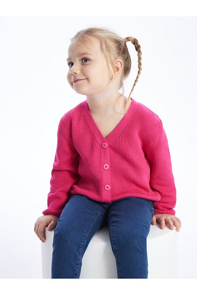 LC Waikiki V-Neck Long Sleeve Basic Baby Girl Knitwear Cardigan