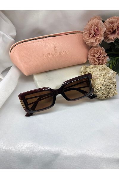 Di Caprio Ricy Rectangular Brown Women's Sunglasses with Gold Detail