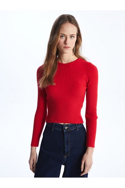 LC Waikiki Damen-Strickpullover – Rundhalsausschnitt, solide lange Ärmel