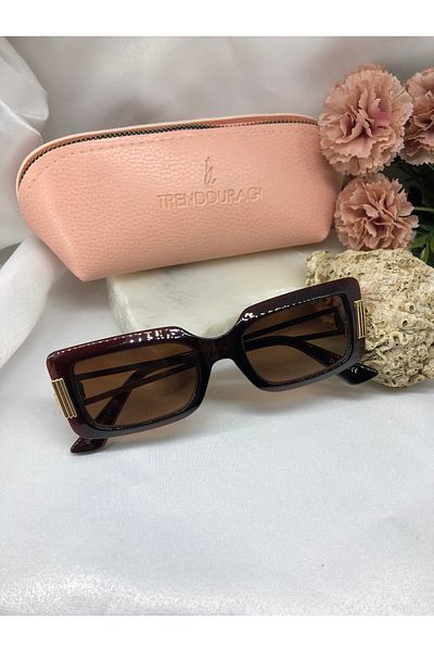 Di Caprio Ricy Rectangular Brown Women's Sunglasses with Gold Detail
