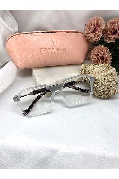 Di Caprio Scar Design Square Clear White Women's Sunglasses