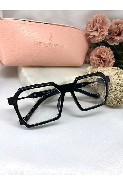 Di Caprio Scar Design Square Clear Black Women's Sunglasses