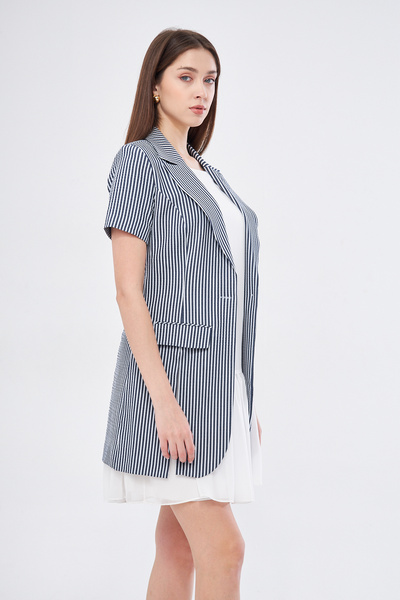 SELAZRA Rirua Ceket Yaka Çizgili Kısa Kol Regular Fit Lacivert Renk Elbise