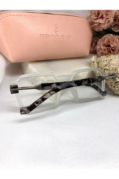 Di Caprio Scar Design Square Clear White Women's Sunglasses