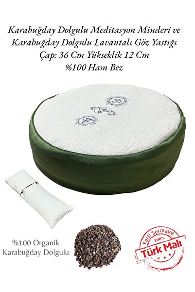 REMEGE Doğal Ham Bez Karabuğday Kabuğu Dolgulu Zafu Meditasyon Minderi + Lava...