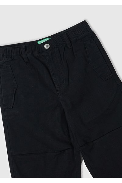 United Colors of Benetton Black Gadget Detailed Belted Drawstring Waist Pants for Boy