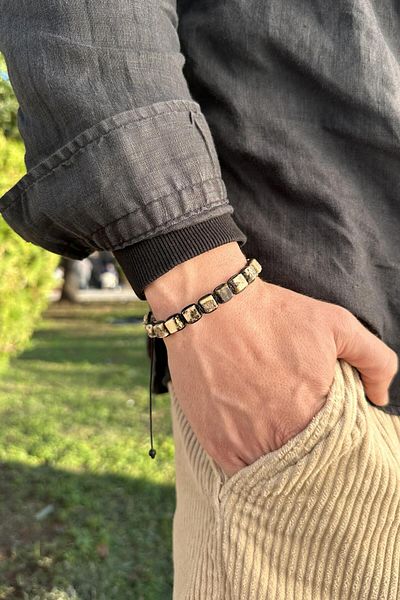 dergah tesbih Antique Rock Drop Amber Macroma Knitted Bracelet