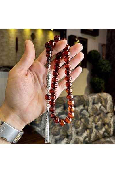dergah tesbih تصميم Cevşen الأصلي باللون الفضي - العنبر المضغوط الجديد
