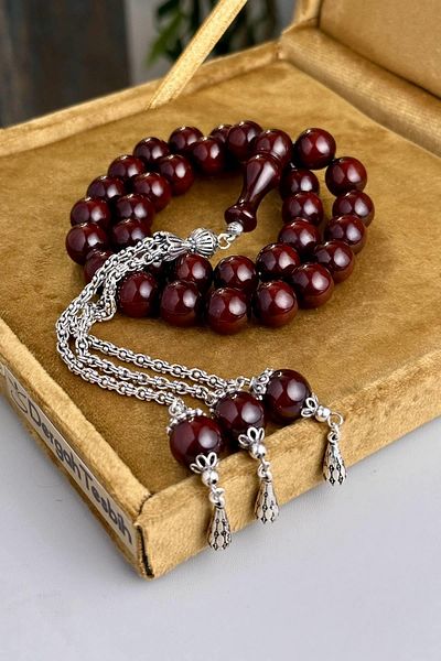 dergah tesbih Şahin Ağğa Series Squeezed Amber Silver Prayer Beads