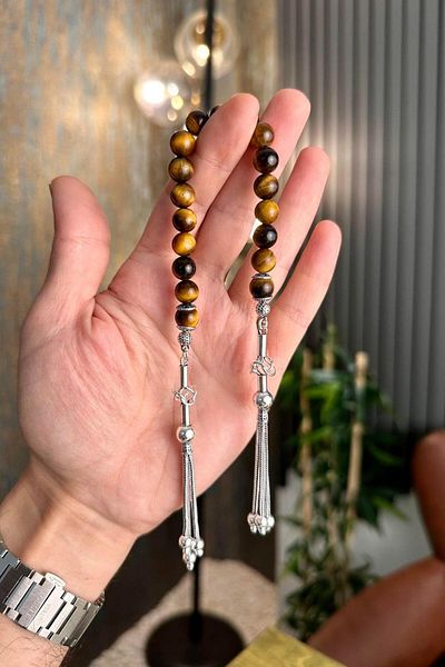 dergah tesbih Tiger Eye Zaza Tasbih Ασημένιο Σχέδιο