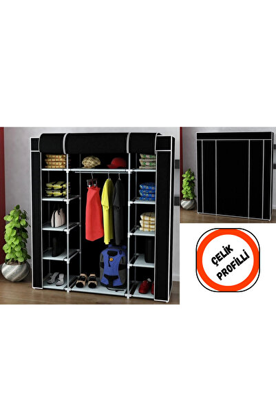 HOLTECH Çift Yandan Raflı Çelik Profilli Bez Dolap Süper Dayanıklı Gardırop K...