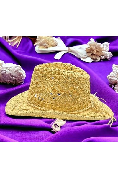 Shopiolog Wide Brim Ethnic Texture UV Protection Straw Cowboy Hat