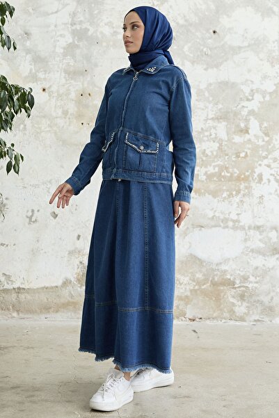 InStyle Костюм с перлена пола - тъмно син