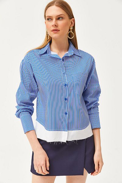 Olalook Γυναικεία Saks Μπλε ριγέ Six Filthy Stitched ριγέ πουκάμισο GML-19001202