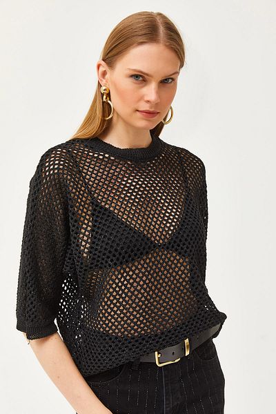 Olalook Γυναικεία κοντομάνικη μπλούζα με πλέγμα glitter BLZ-19002619
