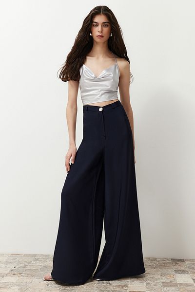 Trendyol Collection Navy Blue Palazzo/Extra Wide Leg Pleated Woven Trousers TWOSS23PL00352