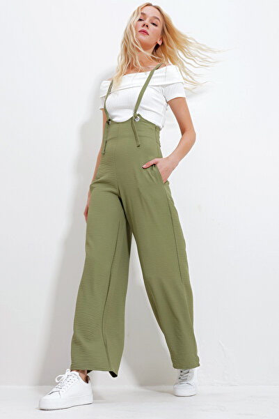 Trend Alaçatı Stili Γυναικείο Χακί ρυθμιζόμενο λουράκι κρυφό φερμουάρ διπλής τσέπης Salopet ALC-X11979