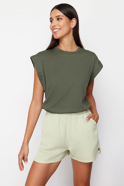 Trendyol Collection Mintfarbenes 100 % Zinn ™   Denim-Shorts mit elastischem Bund TWOSS24SR00060