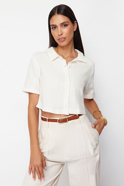 Trendyol Collection Ecru Woven Shirt - Back Detail, Regular Fit TWOSS24GO00140