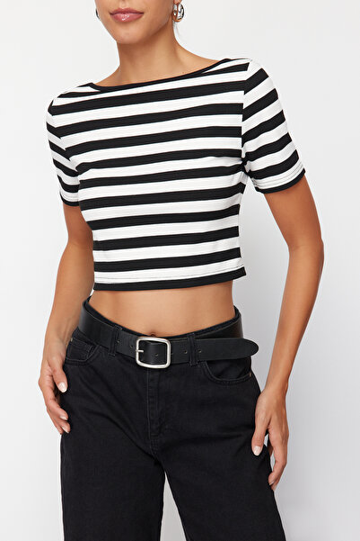 Edit by Trendyol Черна обикновена плетена тениска TEDSS24TS00035