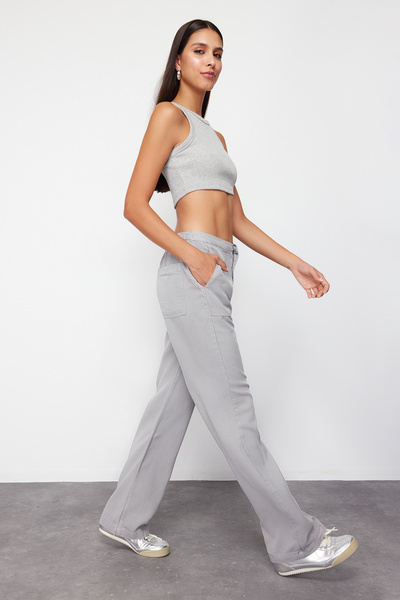 Trendyol Collection Сірі 100 TencelTM джинси з широкою талією TWOSS24JE00204 Sustainable Paca з високою талією TWOSS24JE00204