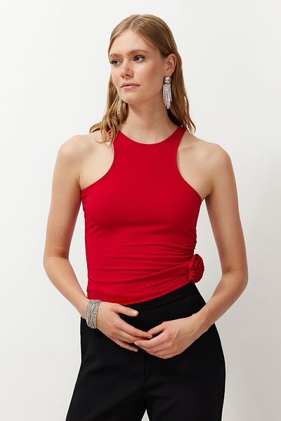 Trendyol Collection Red Rose Detailed Knitted Blouse TPRSS24BZ00033