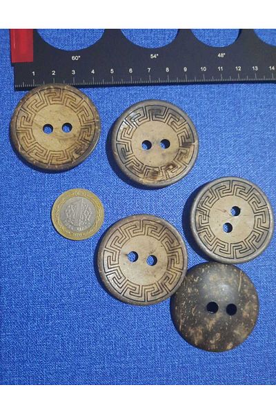 Beyna NATURAL WOODEN BOARD 4.5 CM LASER DRAWED COTTON BUTTON 1 PACK 10 PIECES