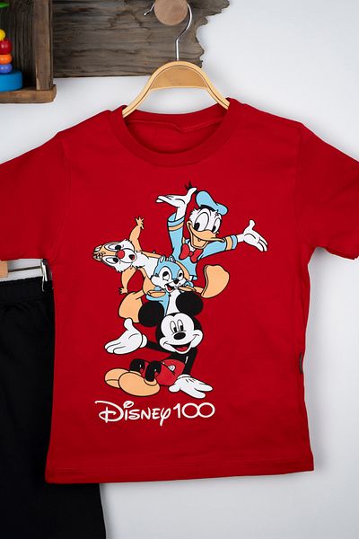 BAYAS DİSNEY Summer Baby Boy Suit 3-4-5-6 Years Old Children's Suit Summer T-shirt Bottom and Top Set 100% Cotton