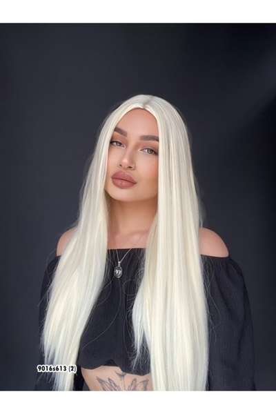 Suzan Peruk Düz uzun Perçemsiz Cilt görünümlü  Medikal  özel peruk Platin renk