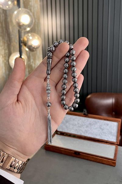 dergah tesbih Üstad M.serkan Coşkun Full Silver Ankle Length Kuka Prayer Beads