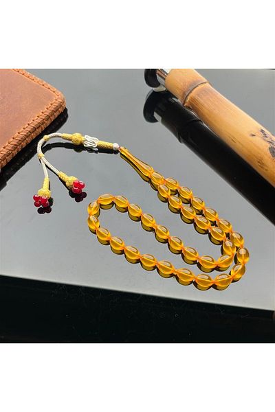 dergah tesbih Silver Designed Dice Colored Clamping Amber - Handcrafted
