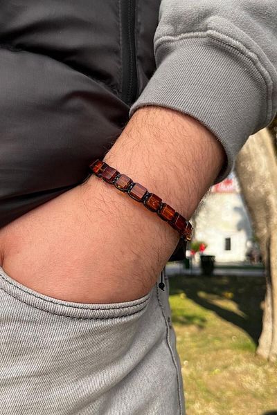 dergah tesbih Rock Damla Macroma Knitted Bracelet - Amber Design
