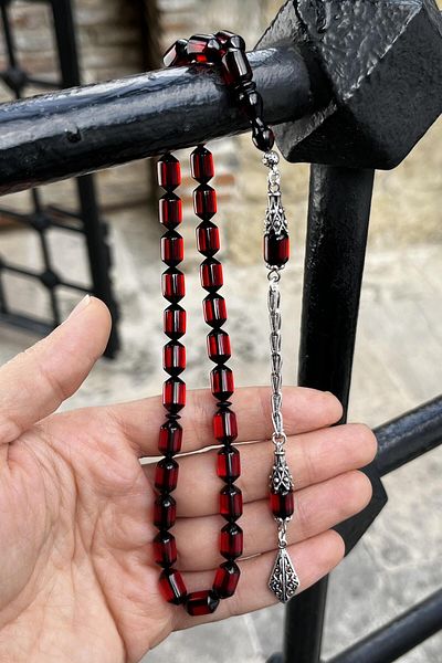 dergah tesbih Red Fire-i Clamping Special Tip Amber Silver Design