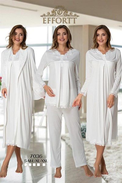 CT MODA مجموعة مكونة من 4 قطع للحوامل ذات ياقة دانتيل أنيقة من Effort Ecru
