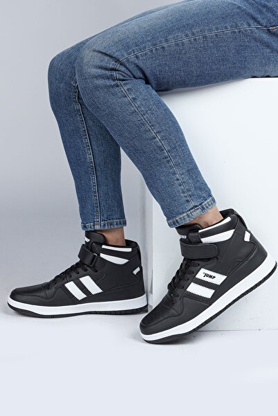 Jump 28504 Yüksek Bilekli Siyah - Beyaz Erkek Sneaker Günlük Spor Ayakkabı