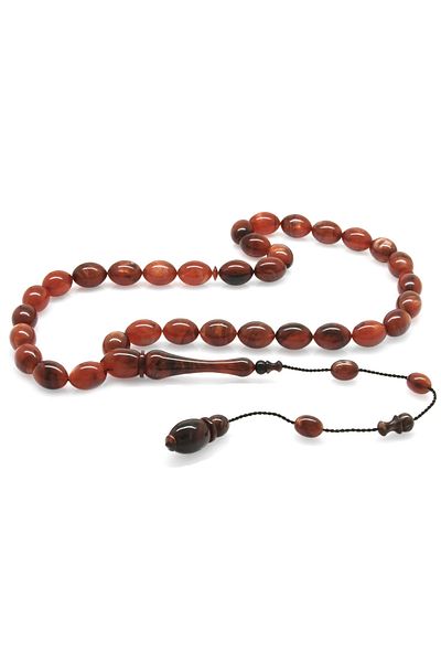 Tesbihane Systemed Barley Cut Pearlescent Brown-Black Colorful Catalin Rosary