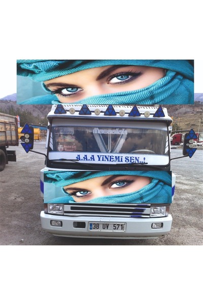 Kurt Reklam Dünyası Tır Kamyon Scanıa Bmc Ford Volvo Daf Mercedes Oto Kuşak Sticker Ön Kabin Mavi Gözler