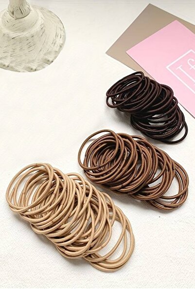 C&E Design Kadın 12'li Kahve Tonları Ince Lastik Toka Seti