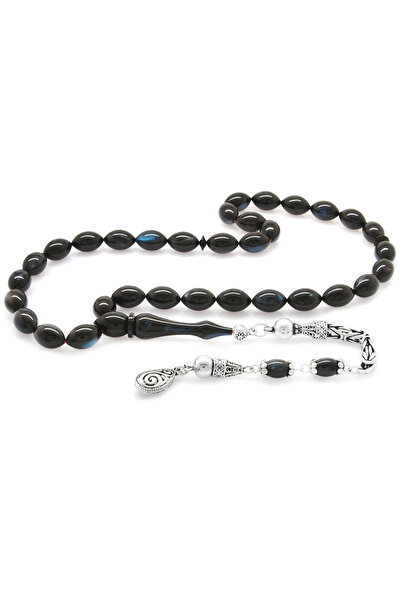 Tesbihane Χάντρες προσευχής Καταλίνης 925 στερλίνας με φούντα και μαργαριταρένιο τιρκουάζ-μαύρο χρώμα