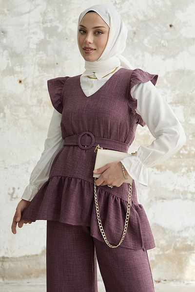 InStyle Triple Set with Ruffle on the Shoulder - Plum
