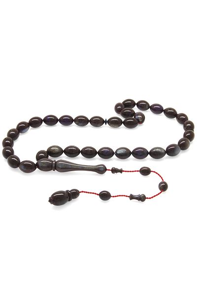 Tesbihane Systemed Barley Cut Pearlescent Blue-Black Colorful Catalin Rosary