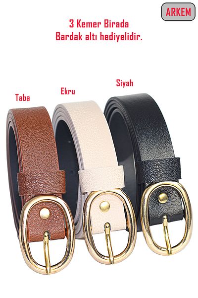 Arkem Women's Black-Tan-Beige 3-Piece Belt Set