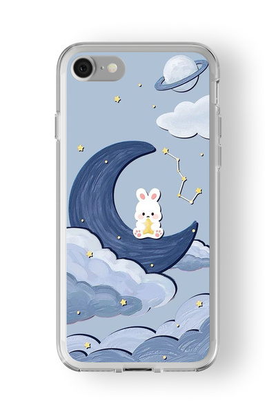 Space Star iPhone 6 ve 6s Uyumlu Ay ve Tavşan Tasarım Baskılı Şeffaf Kılıf