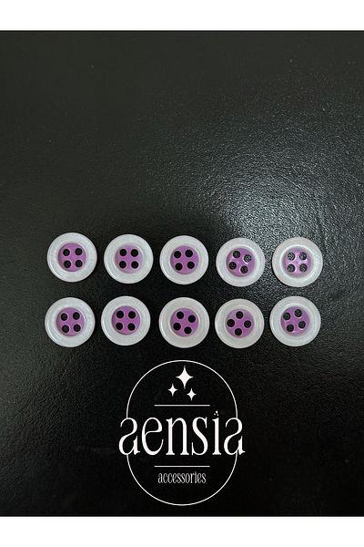 aensia Pack of 10 White-purple Polyester Buttons - 1.14 Cm, 4 Holes Shirt anD Baby Buttons