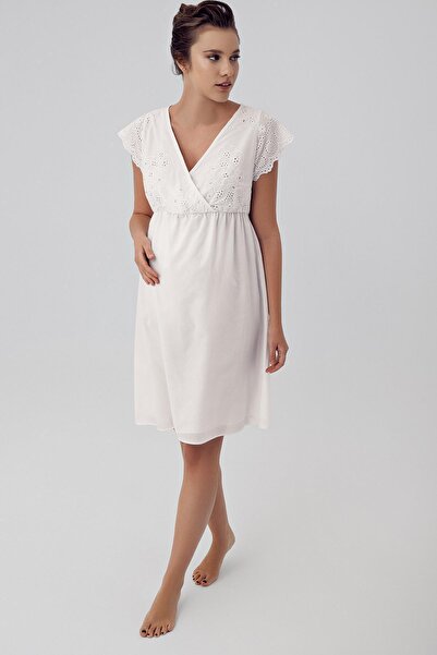Artış Woven Short Sleeve Cotton Maternity Nightdress